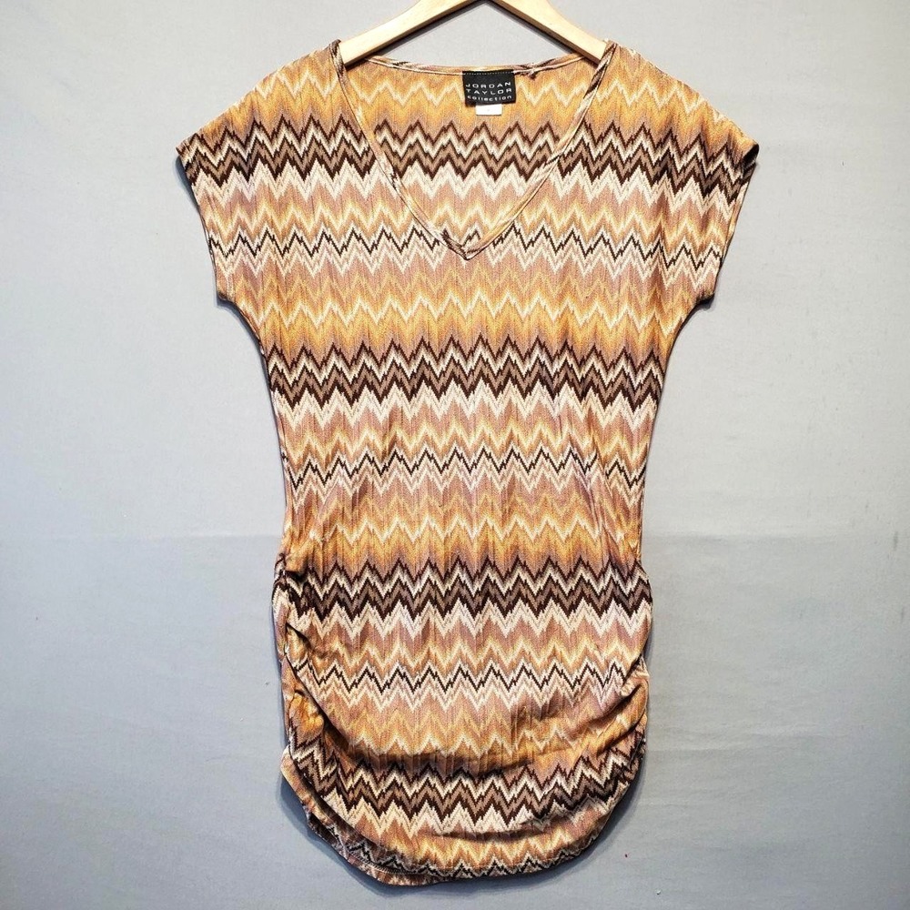 Jordan Taylor Chevron Tunic Top Womens M Ruched Resort Beach Cover Up Boho USA